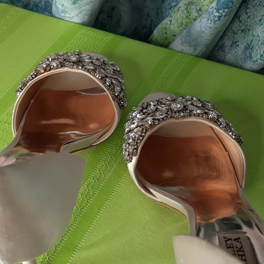 Size 10 fancy crystal rhinestone Badgley Mischka heel wedding shoes vintage - Picture 9 of 9